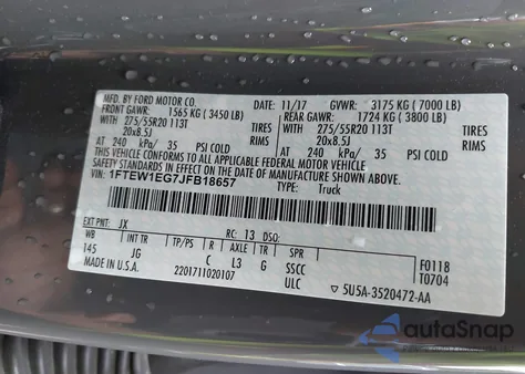 2018 Ford F-150 Xl из США, поврежденный, VIN 1FTEW1EG7JFB18657